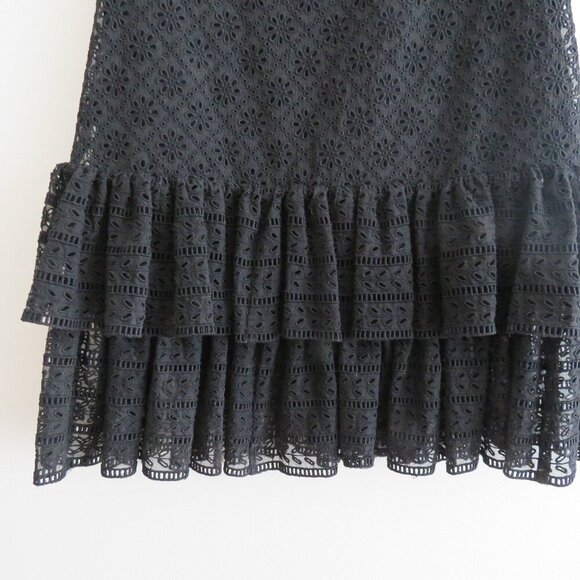 PHILOSOPHY DI LORENZO SERAFINI Broderie Anglaise Lace Ruffle Tiered Black Dress - Picture 7 of 15